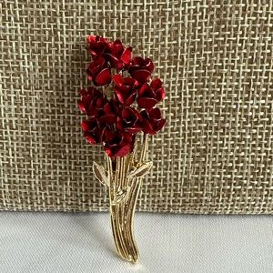 Signed DM 97 Vintage ROSE Bouquet, Goldtone Brooch Pin